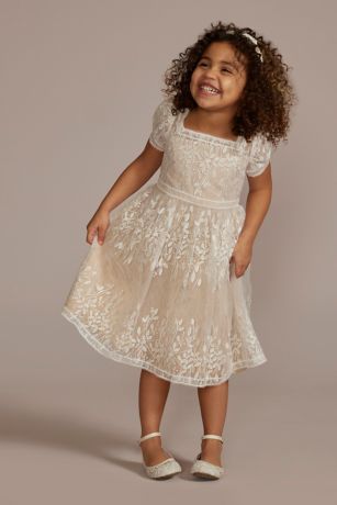 Floral Lace Cap Sleeve Flower Girl ...